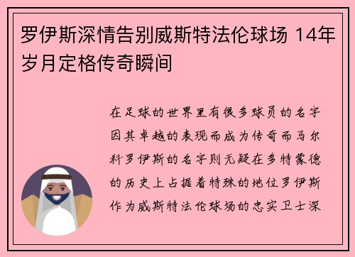 罗伊斯深情告别威斯特法伦球场 14年岁月定格传奇瞬间